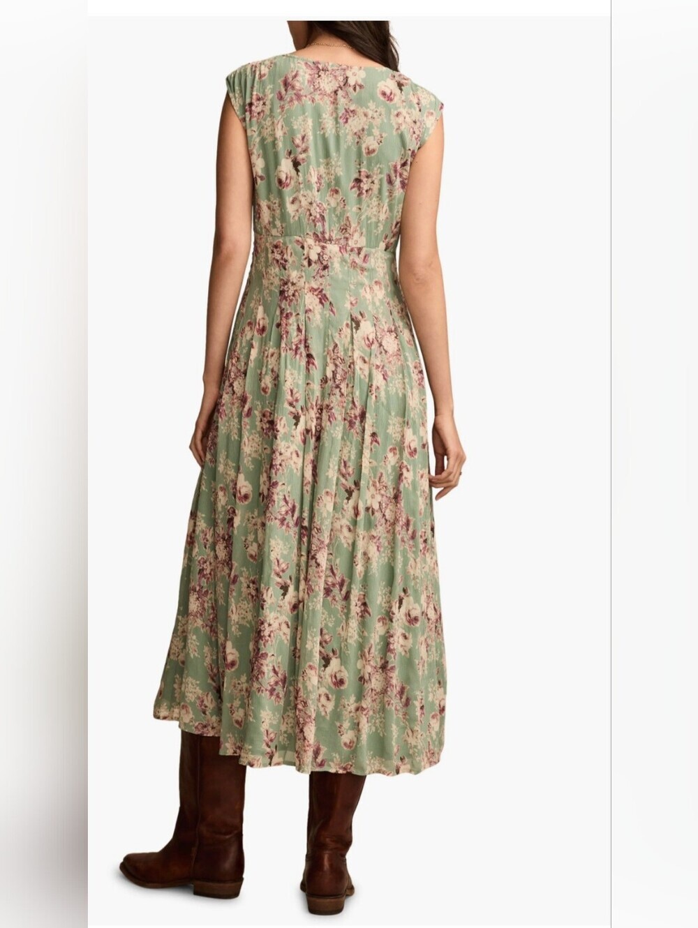 Lucky Brand Sage Green Floral V-Neck Maxi Dress - Picture 3 of 13
